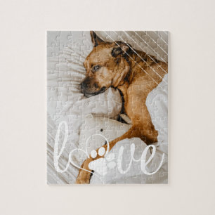 Pet Life Love Paw Print Heart Script Photo Jigsaw Puzzle