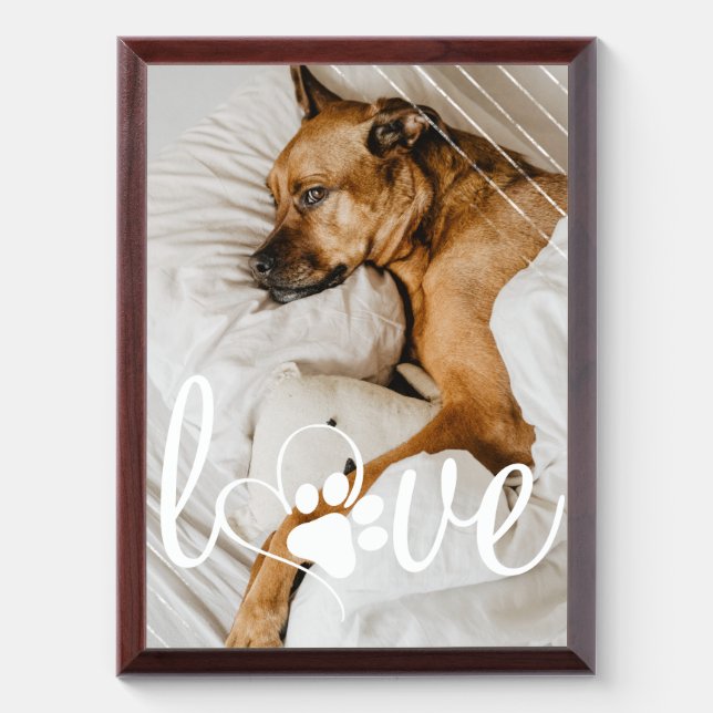 Pet Life Love | Paw Print Heart Script Quote Photo Award Plaque (Vertical)
