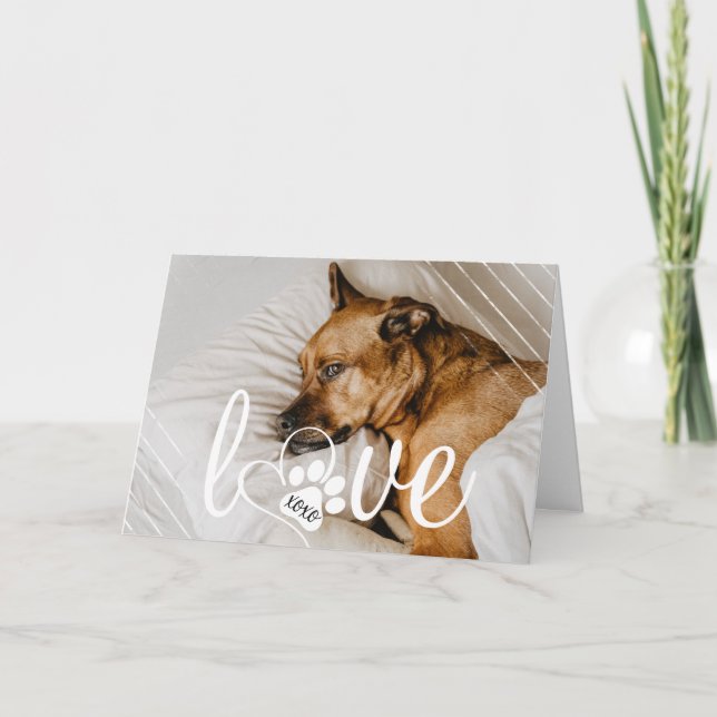 Pet Life Love | Paw Print Heart Script Valentine's Holiday Card (Front)