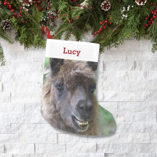 Pet Llama Lover Owner Photo & Name Personalized Small Christmas Stocking (Creator Uploaded)