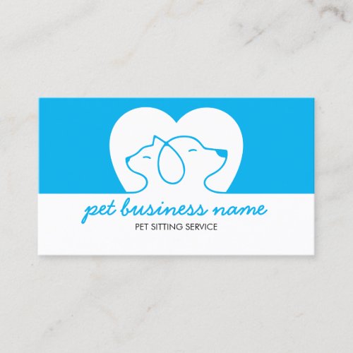 Pet Logo Dog Cat Heart Blue Business Card