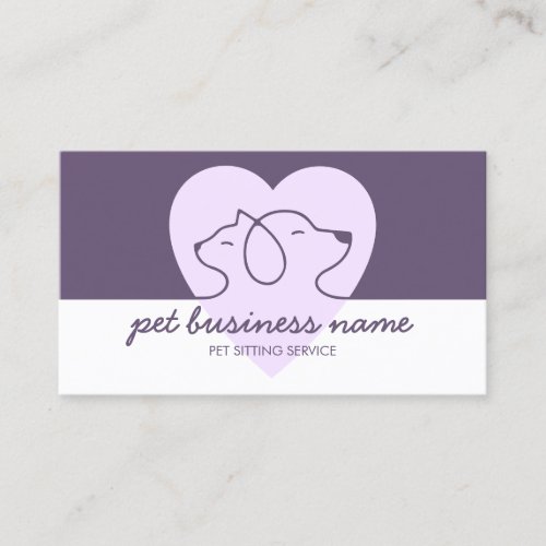 Pet Logo Dog Cat Heart purple Business Card