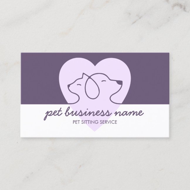 Pet Logo Dog Cat Heart purple Business Card