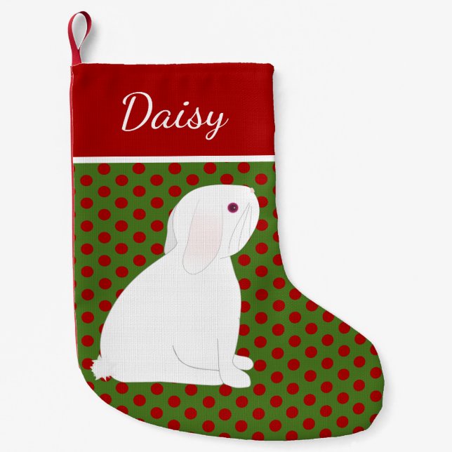 Pet Lop Ear White Rabbit Personalized Christmas Small Christmas Stocking (Front)