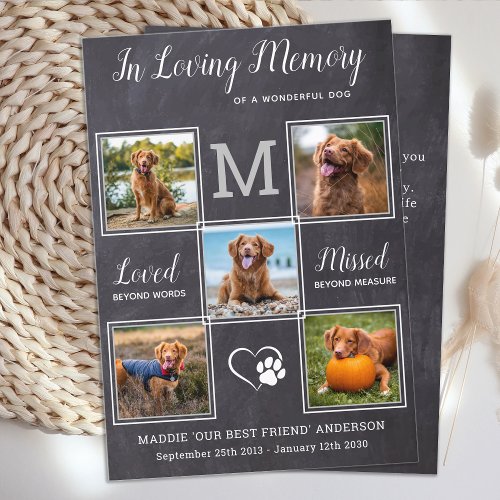 Pet Loss 5 Photo Custom Dog Memorial Sympathy Thank You Card