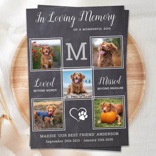 Pet Loss 5 Photo Personalize Dog Memorial Sympathy Thank You Card