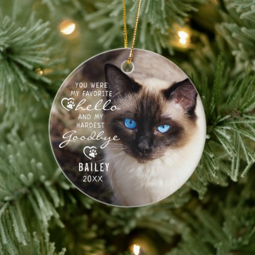 Pet Loss Cat Memorial Photo Quote Keepsake Ceramic Ornament