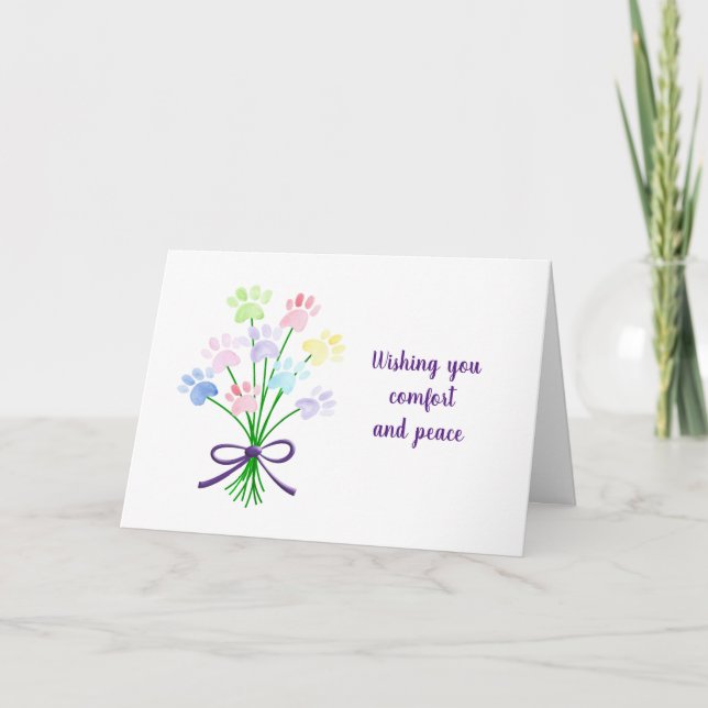 Pet Loss Condolences Sympathy Paws Floral Cat Dog Card (Front)