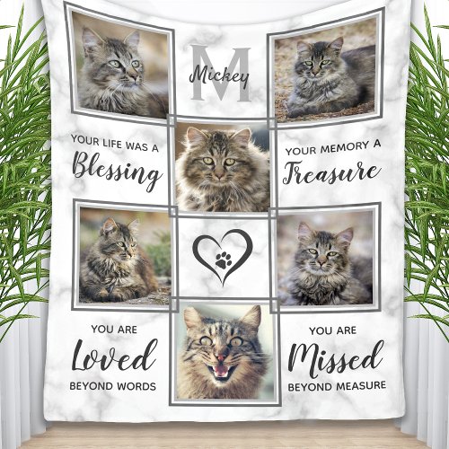 Pet Loss Custom Photo Collage Unique Cat Memorial Fleece Blanket