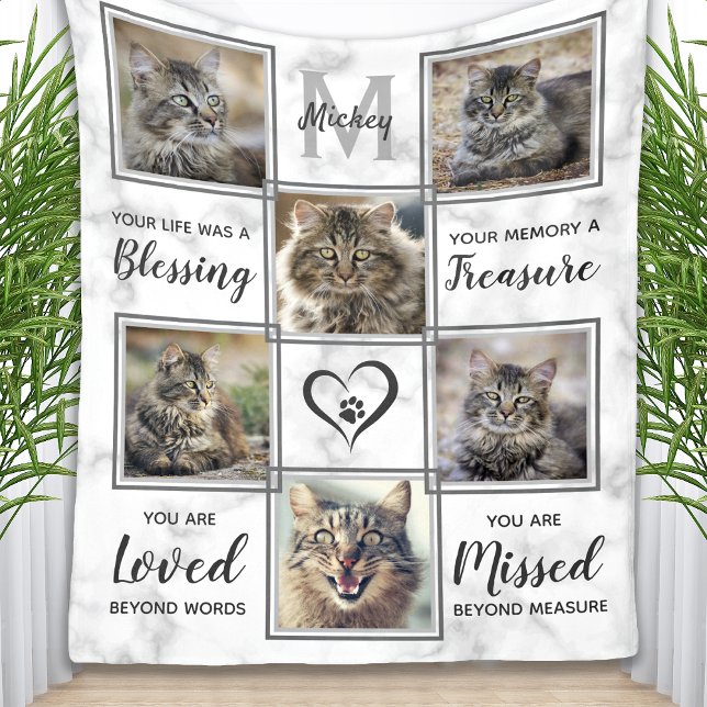 Pet Loss Custom Photo Collage Unique Cat Memorial Fleece Blanket (Creator Uploaded)