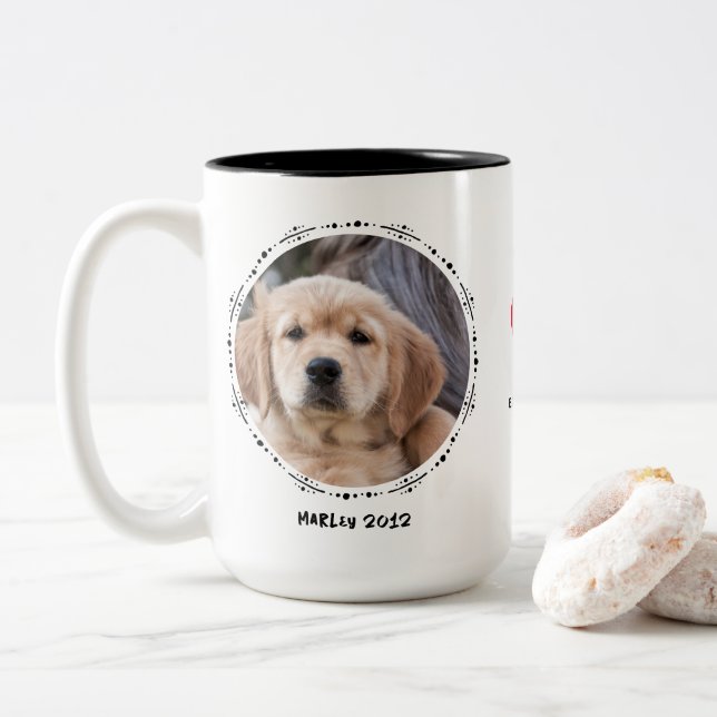 Pet Loss Dog Memorial Keepsake 2 Photo Custom Two-Tone Coffee Mug (With Donut)
