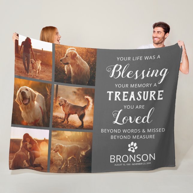 Pet Loss - Dog Memorial Photo Collage Fleece Blanket (In Situ)