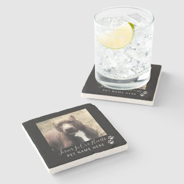 Pet Loss Dog Photo Memorial Keepsake Name Stone Coaster (Side)