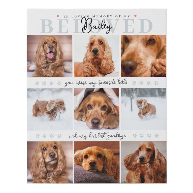 Pet Loss Gift Dog Cat 9 Photo Collage Memorial Faux Canvas Print (Front)