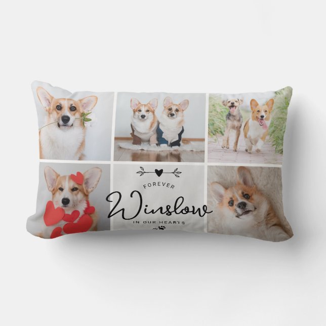 Pet Loss Gift Dog Memorial 5-Photo Keepsake Lumbar Pillow (Front)