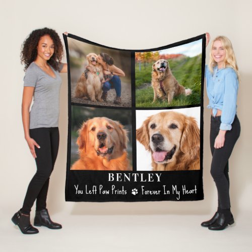 Pet Loss Gift Dog Memorial Custom 4 Photo Collage Fleece Blanket
