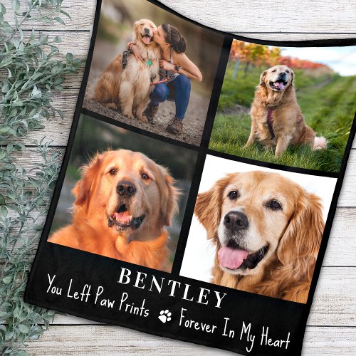 Pet Loss Gift Dog Memorial Custom 4 Photo Collage Fleece Blanket