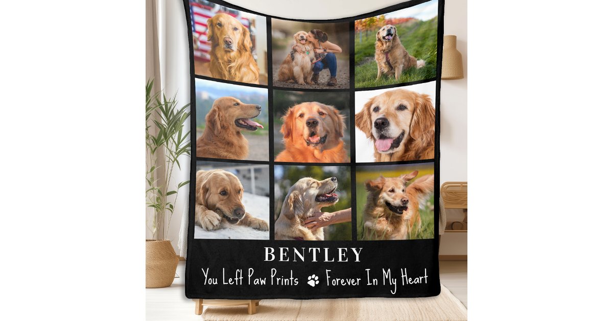 Pet Loss Gift Dog Memorial Custom 9 Photo Collage Fleece Blanket | Zazzle