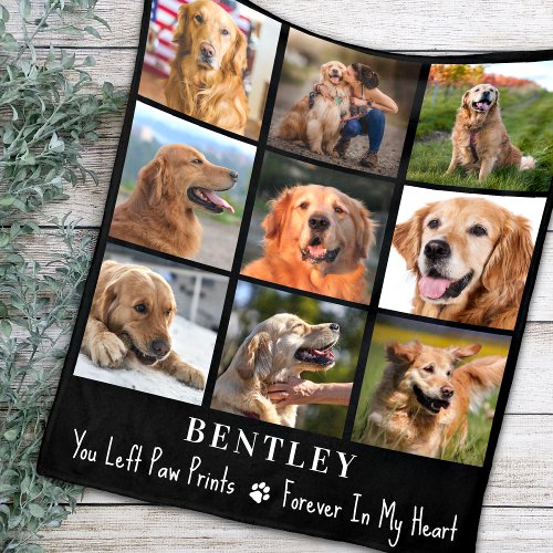 Pet Loss Gift Dog Memorial Custom 9 Photo Collage  Fleece Blanket
