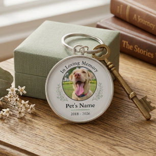 Pet Loss Memorial Photo Sage Botanical Keepsake Keychain