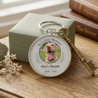 Pet Loss Memorial Photo Sage Botanical Keepsake Keychain