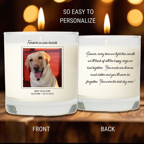 Pet Loss Memorial Remembrance Photo Personalized  Scented Candle