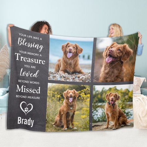 Pet Loss Memorials Keepsake Dog Photo Collage Fleece Blanket