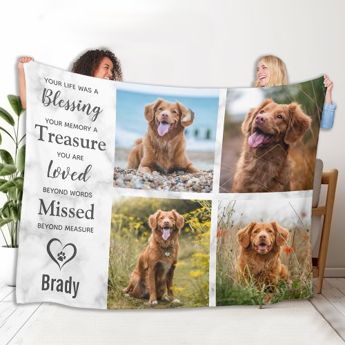 Pet Loss Memorials Keepsake Pet Collage Photo Fleece Blanket