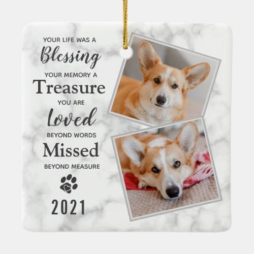 Pet Loss Personalized Dog Pet Memorial 2 Photo  Ceramic Ornament