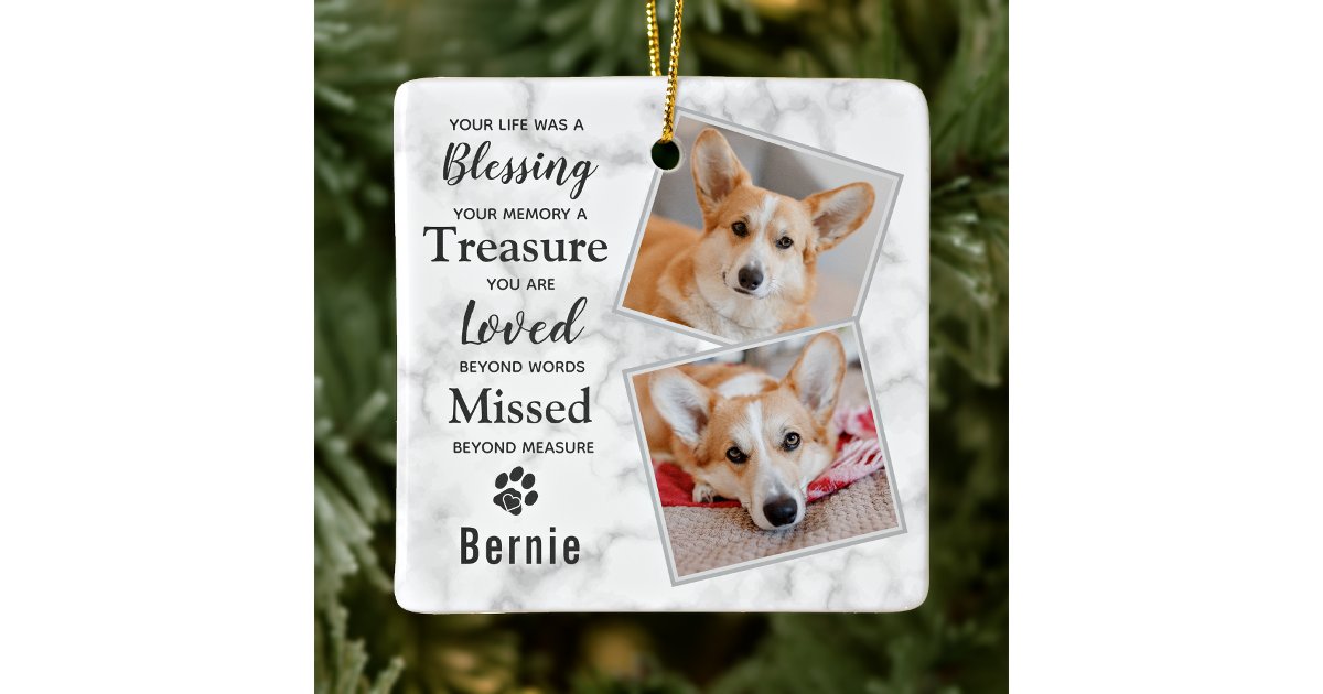 Pet Loss Personalized Dog Pet Memorial 2 Photo Ceramic Ornament | Zazzle