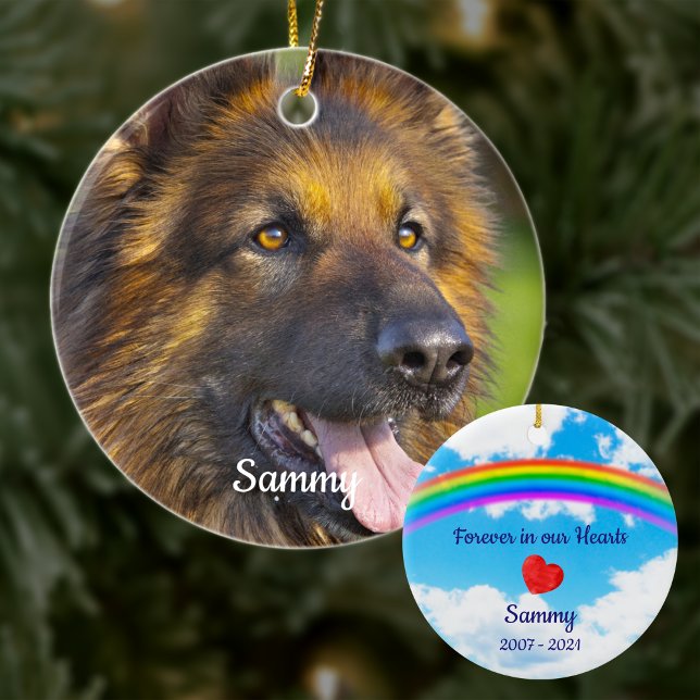 Pet Loss Rainbow Bridge Pet Dog Memorial Photo Ceramic Ornament (Creator Uploaded)