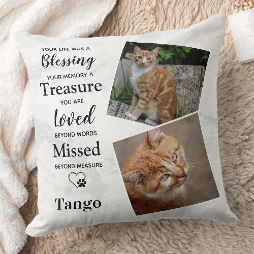 Pet Loss Remembrance Sympathy Quote Cat Memorial Throw Pillow