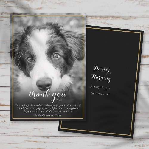 Pet Loss Sympathy Black and White Photo Thank You Card