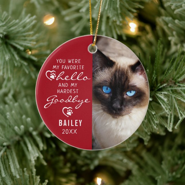 Pet Loss Sympathy Cat Memorial Photo Keepsake Cera Ceramic Ornament (Tree)