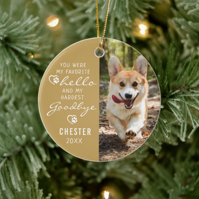 Pet Loss Sympathy Dog Memorial Photo Keepsake Ceramic Ornament (Tree)