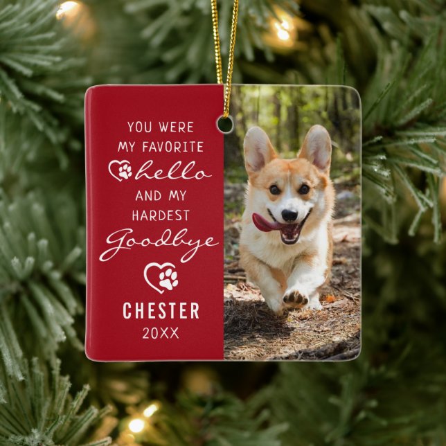 Pet Loss Sympathy Dog Memorial Photo Keepsake Ceramic Ornament (Tree)