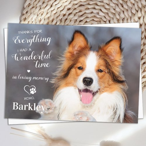 Pet Loss Thanks For Everything Dog Memorial Photo  Thank You Card