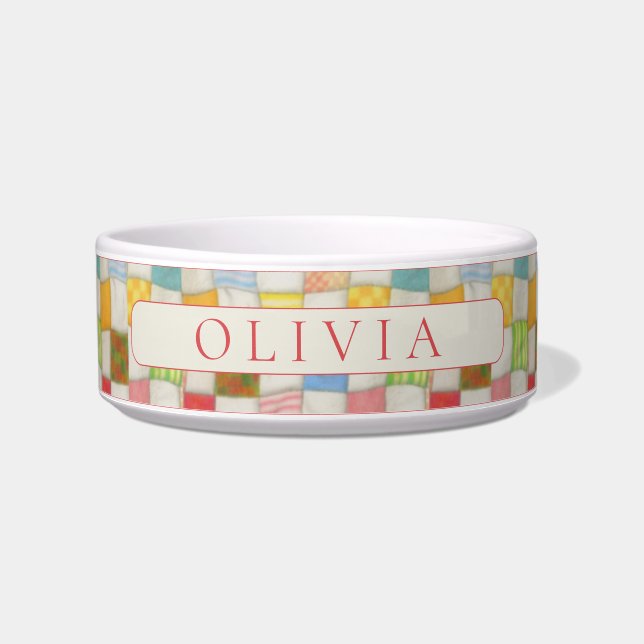PET LOVE Ceramic Pet Bowl / Crazy Quilt (Front)