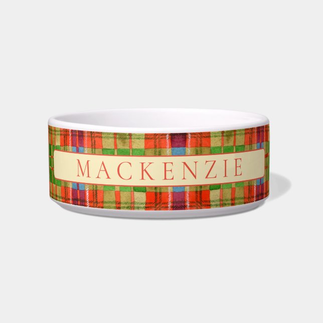 PET LOVE Ceramic Pet Bowl / Mac Rae Tartan (Front)
