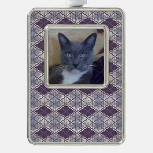 PET LOVE Framed Vert Ornament  Plum Argyle Knit