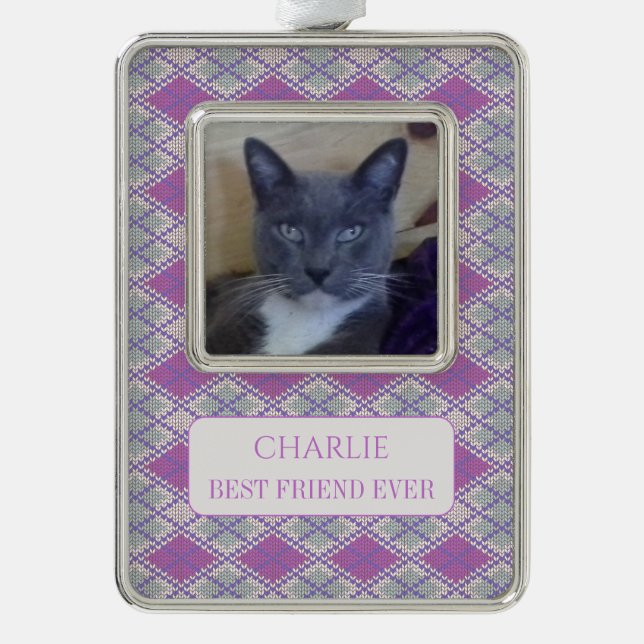 PET LOVE Framed Vert Ornament + Text / Lilac Knit (Front)
