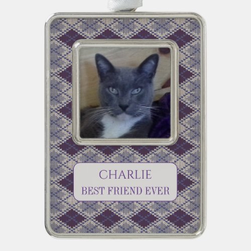 PET LOVE Framed Vert Ornament  Text  Plum Knit