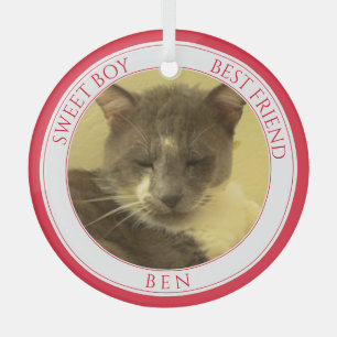 PET LOVE Glass Circle Ornament + Text / Red