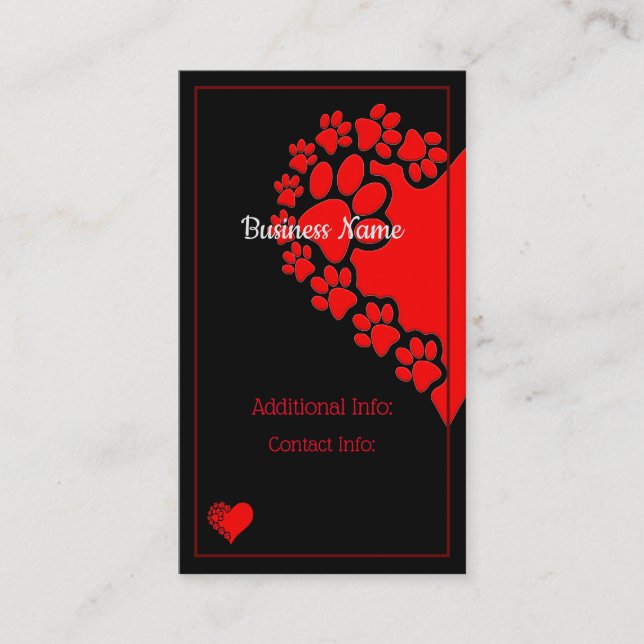 Pet Love Heart Vertical Business Card (Front)