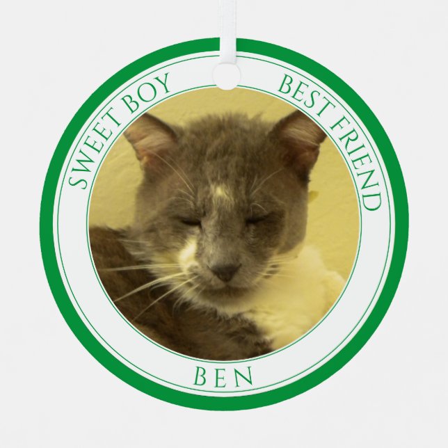 PET LOVE Metal Circle Ornament + Text / Green (Front)
