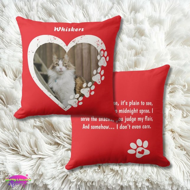 Pet Love Paw Heart Design with Fun Poem Throw Pillow (Creator Uploaded)