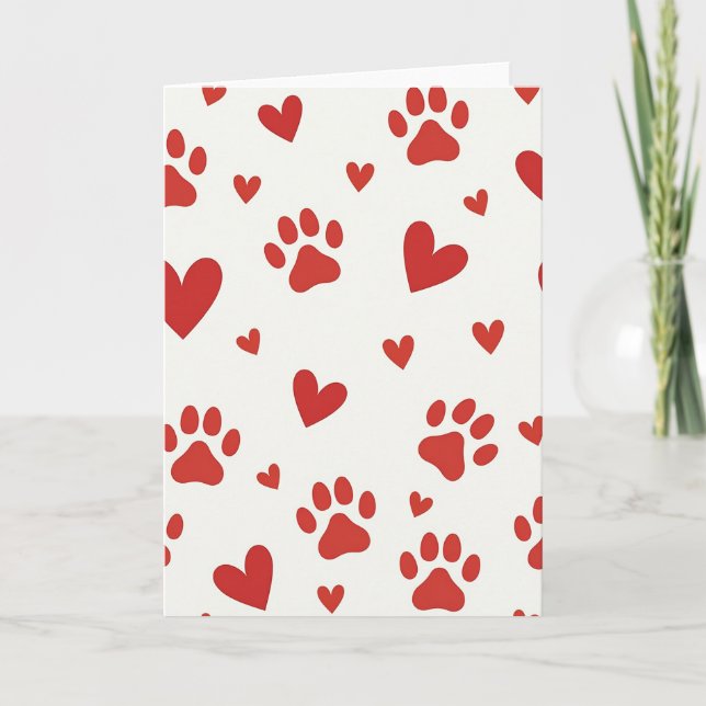 Pet Love Paw Print Hearts Card (Front)