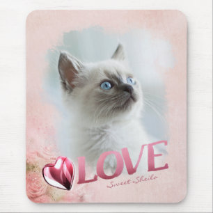 Pet Love: Pink Photo Frame, Heart & Love - Vert. Mouse Pad