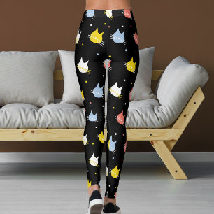 Pet Lover Black Red Yellow Kittens Cats Patterns Leggings