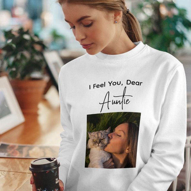 Pet Lover Black Script Customized Cat Auntie Photo Sweatshirt (Creator Uploaded)